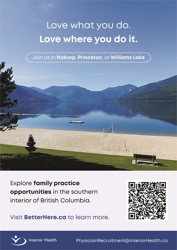 Display ad for Interior Health, advertising physician jobs in British Columbia Canada